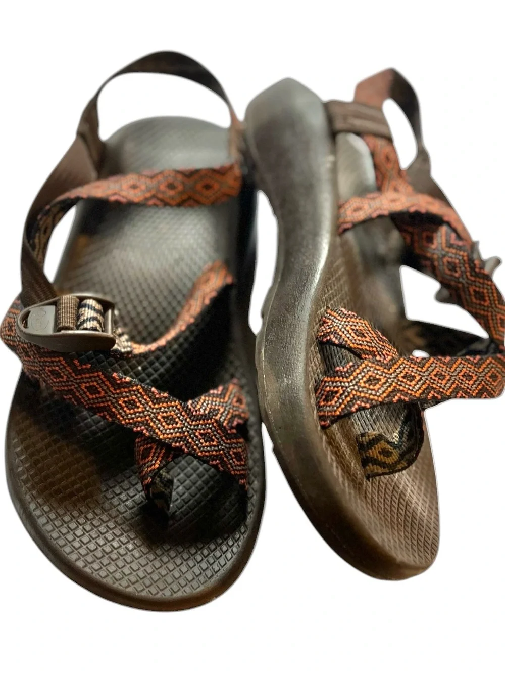 Chacos Men’s Sz 8 Brown/Orange Diamond Strappy Outdoor Sandals Hiking Gorpcore.